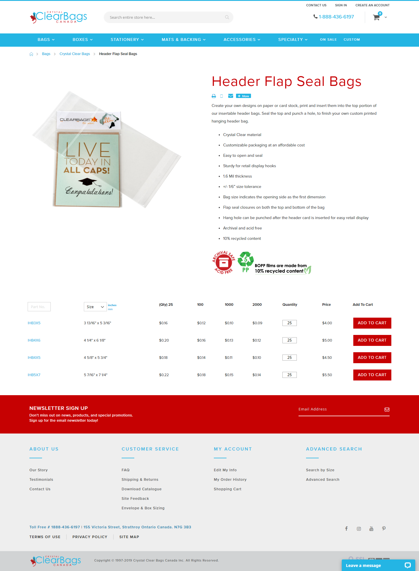 Crystal Clear Bags product page